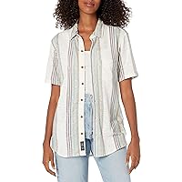 Lucky Brand Women's Men's Linen Short Sleeve Multi Stripe Button Up Shirt