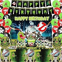 172 Pcs Party Supplies Birthday With Birthday Banners, Cupcake Toppers, Cake Toppers, Latex Balloons, Dinnerware, Cup,Napkin, Background , Tablecloth and Sticker, Ghostbusters Decorations