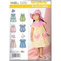 Simplicity 1450 Toddler Girl's Dress, Shirt, Underwear, and Hat Sewing Patterns, Sizes 1/2-4