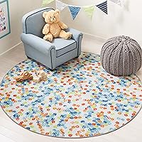 SAFAVIEH Kids Playhouse Collection Area Rug - 5' Round, Ivory & Blue, Non-Shedding & Easy Care, Machine Washable Ideal for High Traffic Areas in Playroom, Nursery, Bedroom (KPH258A)