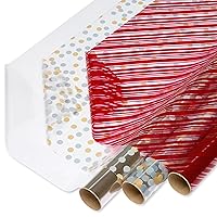 American Greetings 75 sq. ft. Christmas Cellophane Wrap Roll Bundle, Red and White Stripes (3 Rolls 30 in. x 10 ft.)