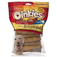 Hartz Oinkies Natural Smoked Pig Skin Twist Dog Treat Chews - 20 Pack
