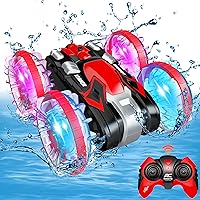 Toys for 5-12 Year Old Boys Amphibious RC Car for Kids 2.4 GHz Remote Control Boat Waterproof RC Stunt Car Truck with LED Lights 4WD Remote Control Car Boy Girl Gifts All Terrain Water Beach Pool Toy