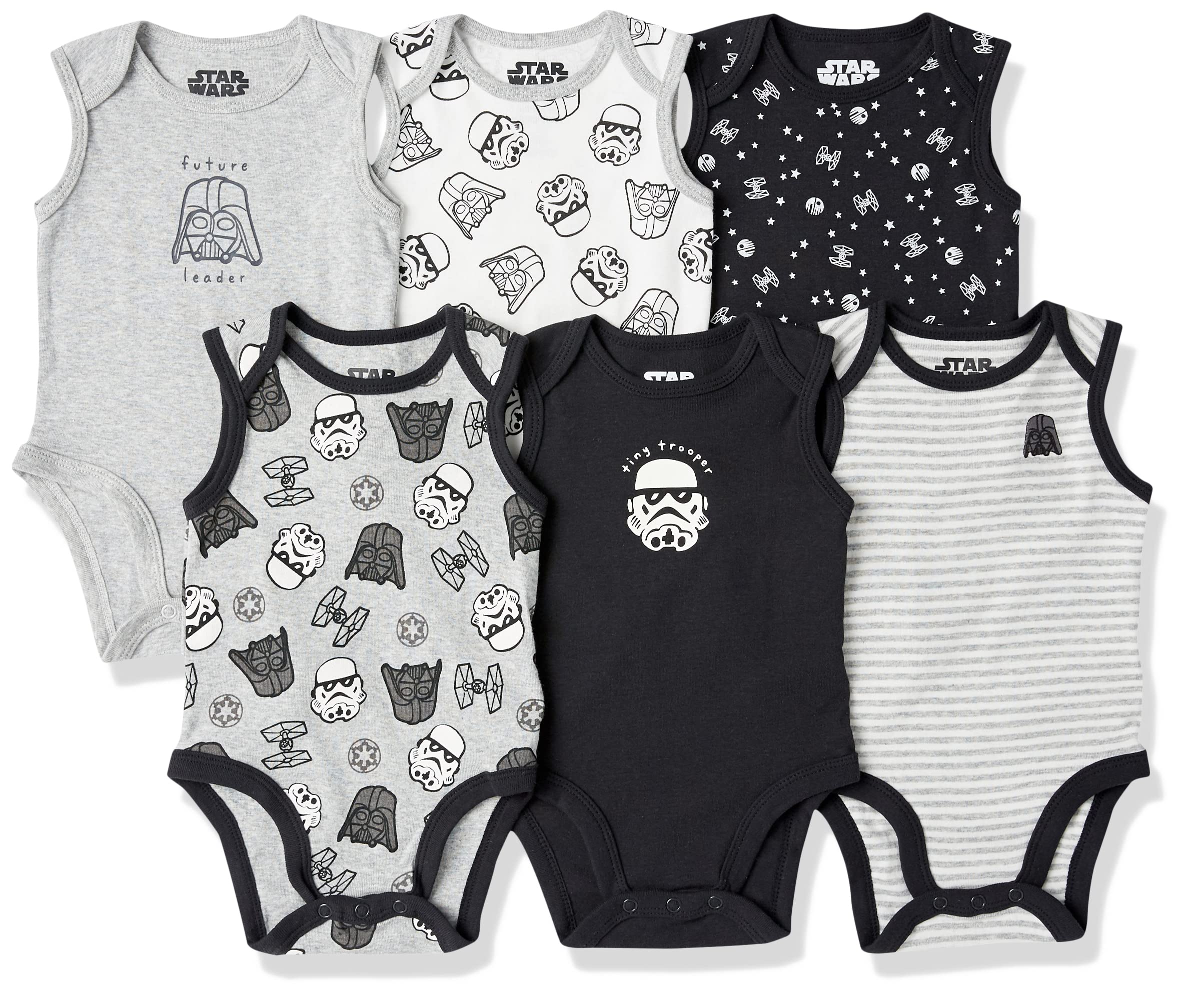 Amazon Essentials Disney | Marvel | Star Wars Unisex Babies' Sleeveless Bodysuits, Pack of 6