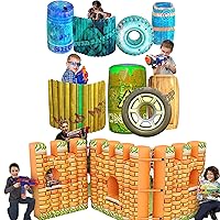Skywin Inflatable Castle 2 Pack + Obstacles (1 Pack (4 pcs.) Blue & 1 Pack (4 pcs) Green) for Play Wars - Compatible with Laser Tag Sets, Blaster Wars, Foam Battle Toys, and Water Toys