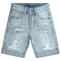 KIDSCOOL SPACE Boys Summer Denim Shorts, Ripped Soft Thin Elastic Band Inside Half Jean Pants