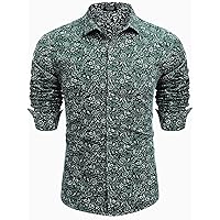 COOFANDY Men's Paisley Cotton Long Sleeve Shirt Floral Print Casual Retro Button Down Shirt