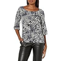 Star Vixen Women's 3/4 Sleeve Peasant Elastic-Hem Top