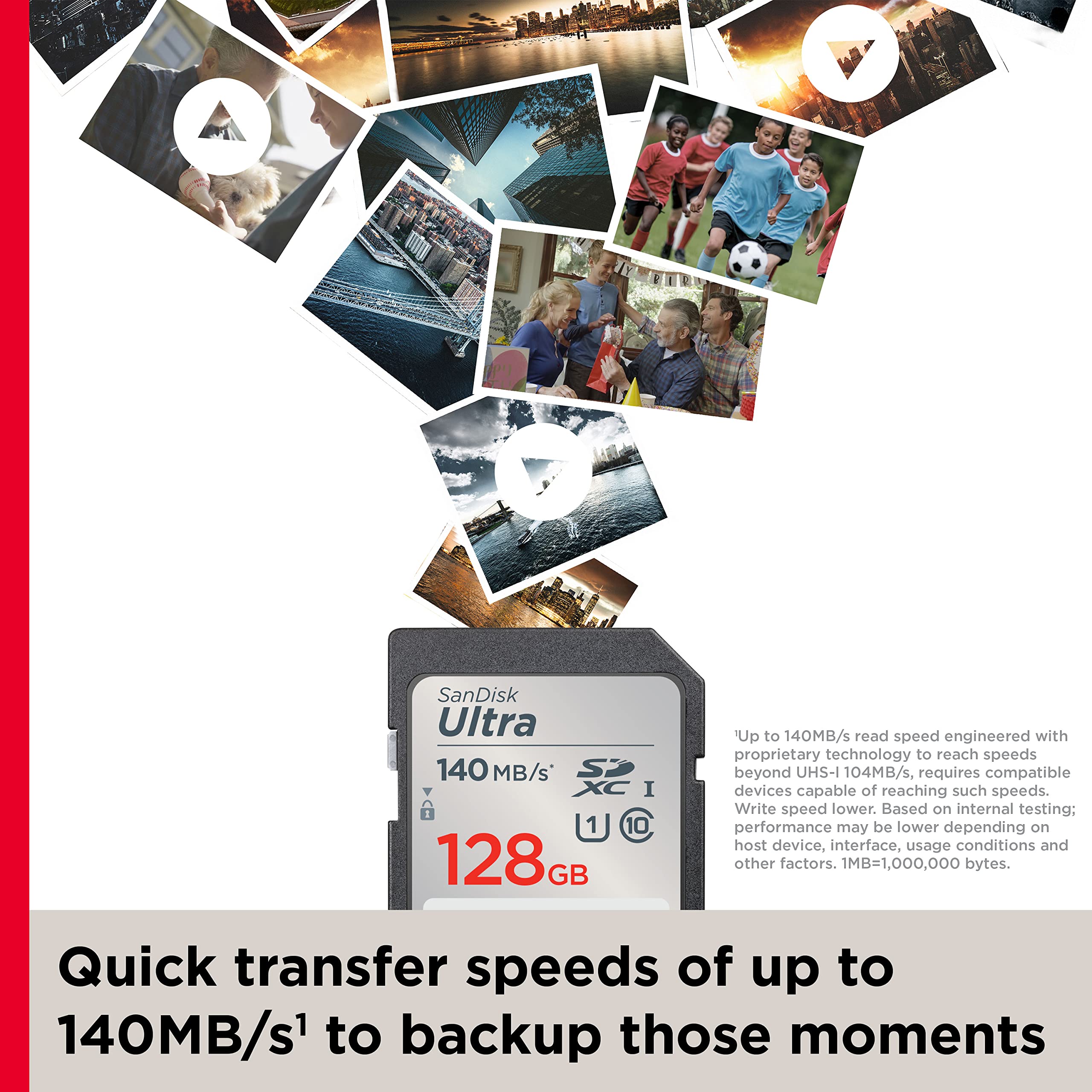 SanDisk 128GB Ultra SDXC UHS-I Memory Card - Up to 140MB/s, C10, U1, Full HD, SD Card - SDSDUNB-128G-GN6IN