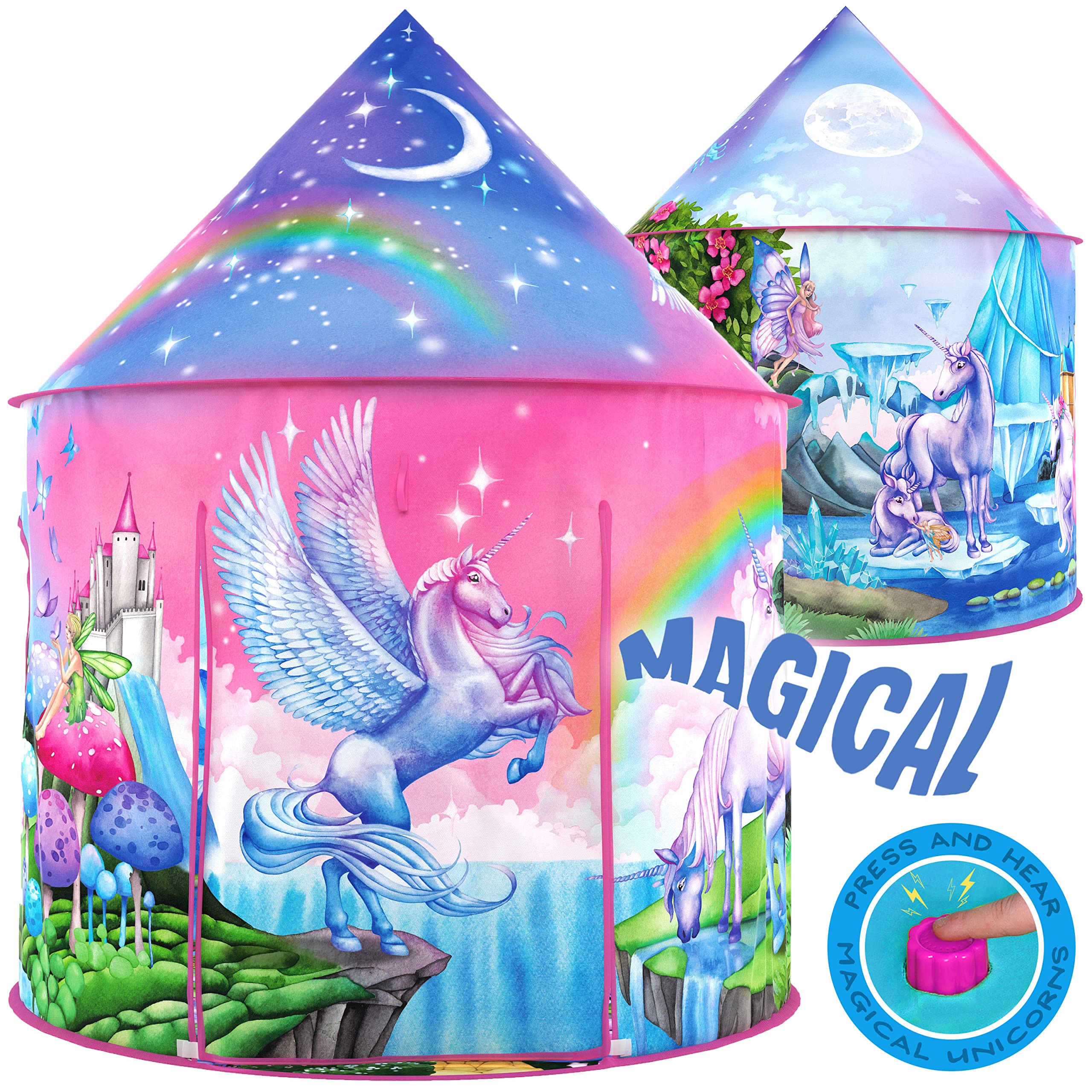 W&O Rainbow Unicorn Tent for Girls with Magical Unicorn Sounds, Unicorn Toys for Girls, Princess Tent for Girls, Unicorns Gifts for Girls, Outdoor & Indoor Tent, Play Tents for Girls