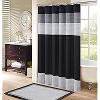 Comfort Spaces Windsor Bathroom Shower Pieced Ruffle Pattern Modern Elegant Microfiber Fabric Bath Curtains, 72x72, Black