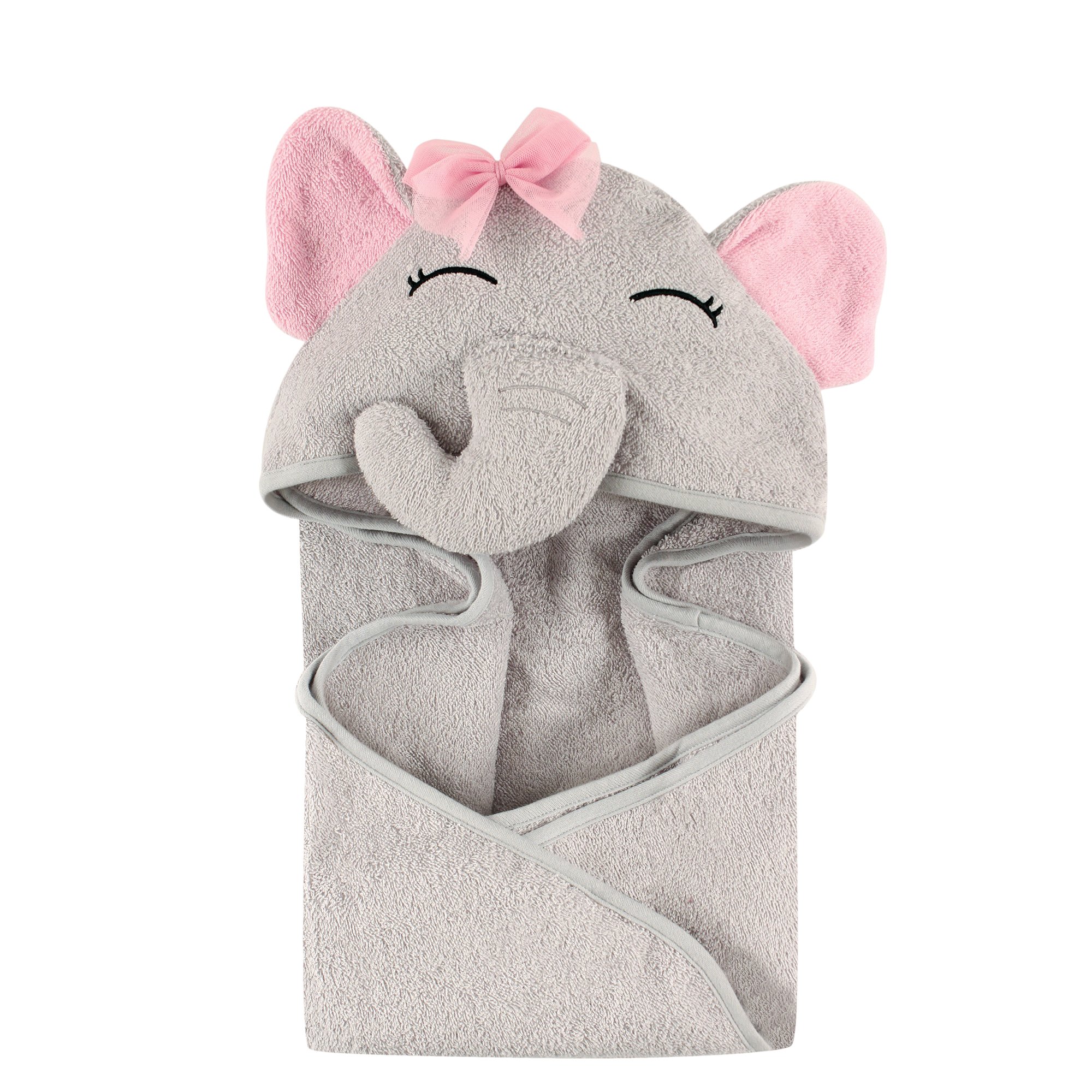 Hudson Baby Unisex Baby Animal Face Hooded Towel, Pretty Elephant 1-Pack, One Size