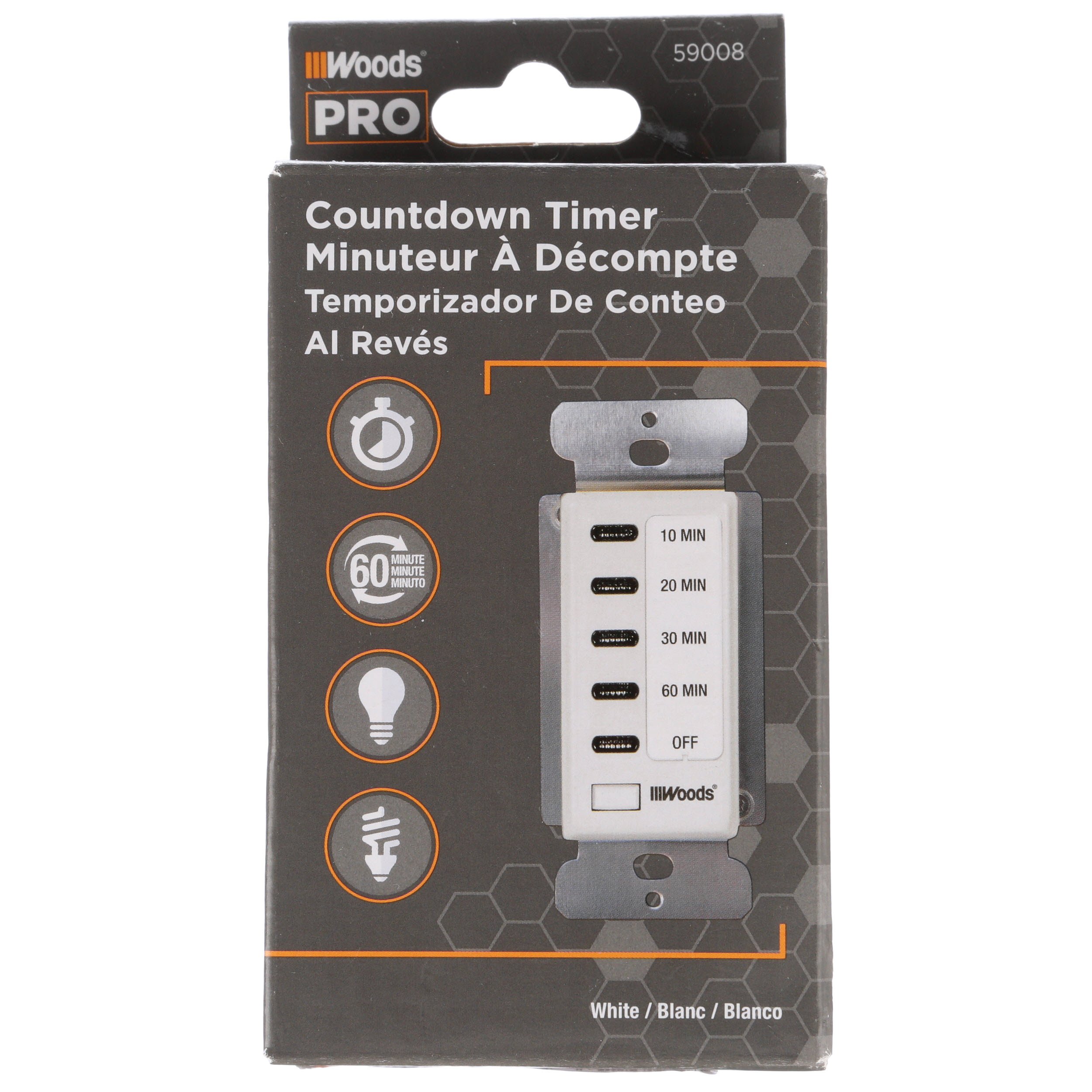Woods 59008 in-Wall 60-Minute Digital Countdown Timer, White