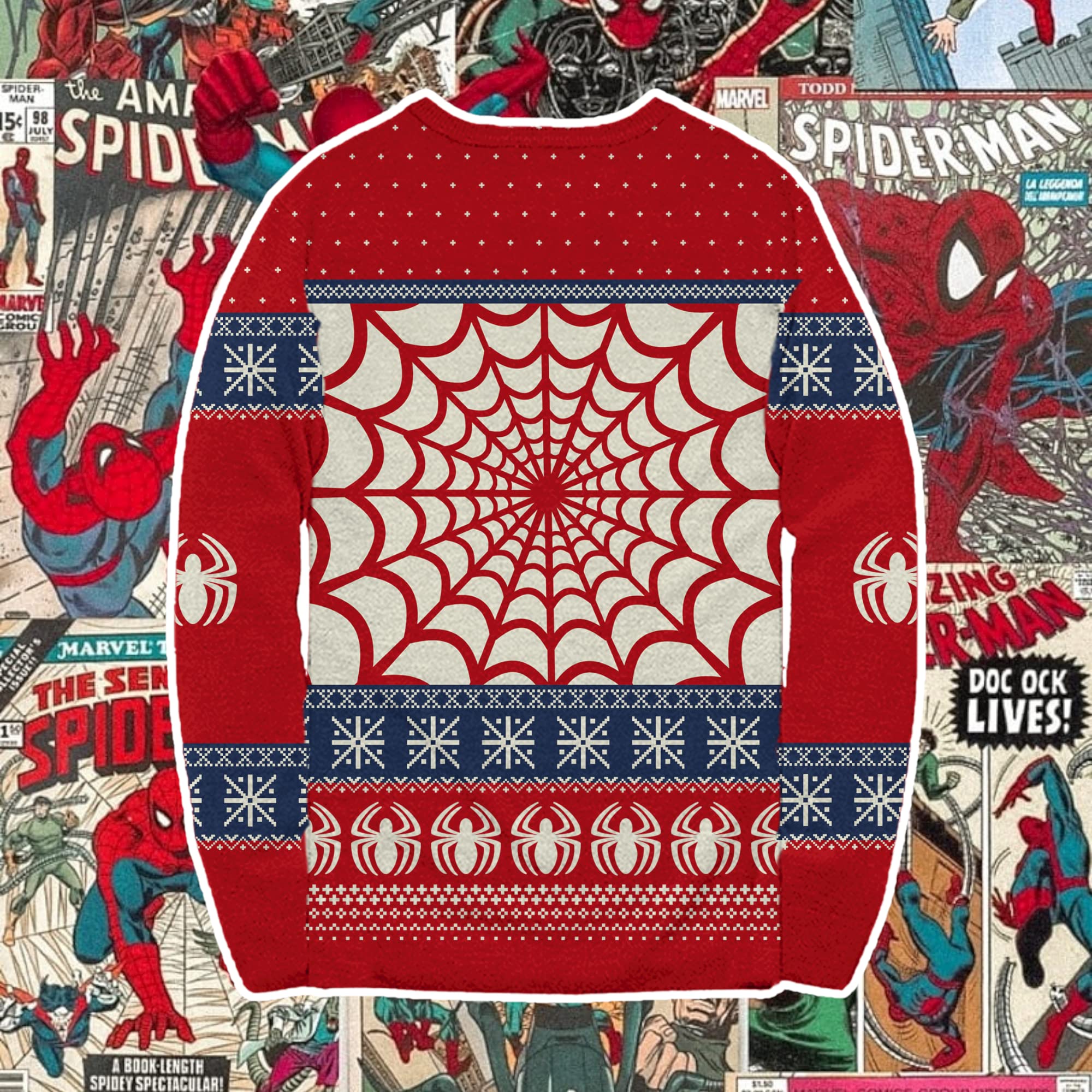 Marvel Spider- Man Symbol and Webs Offcially Licesned Adult Knit Holiday Ugly Christmas Sweater