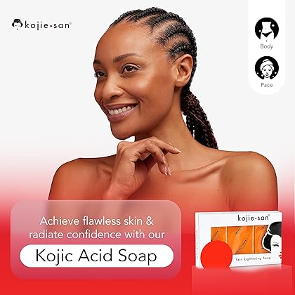 Kojie San Skin Brightening Soap - Original Kojic Acid Soap for Dark Spots, Hyperpigmentation, & Scars with Coconut & Tea Tree Oil - 65g x 3 Bars