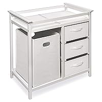 Badger Basket Modern Baby Changing Table with Laundry Hamper, 3 Storage Drawers, and Pad - White