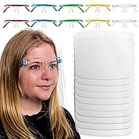 TCP Global Salon World Safety Kids Face Shields with Glasses Frames (Pack of 10) - 5 Colors, 2 Each - Protective Children's Full Face Shields to Protect Eyes, Nose, Mouth - Anti-Fog PET Plastic Goggle