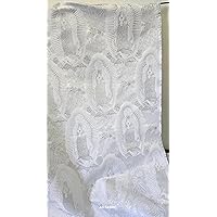 Liturgical Brocade,Virgen de Guadalupe, White/Silver, Church Gorgeous, Liturgical Metallic Brocade Fabric, Sold by The Yard Color,60