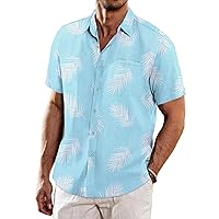 Men's Casual Linen Shirts Short Sleeve Button Down Shirt Summer Beach Tops