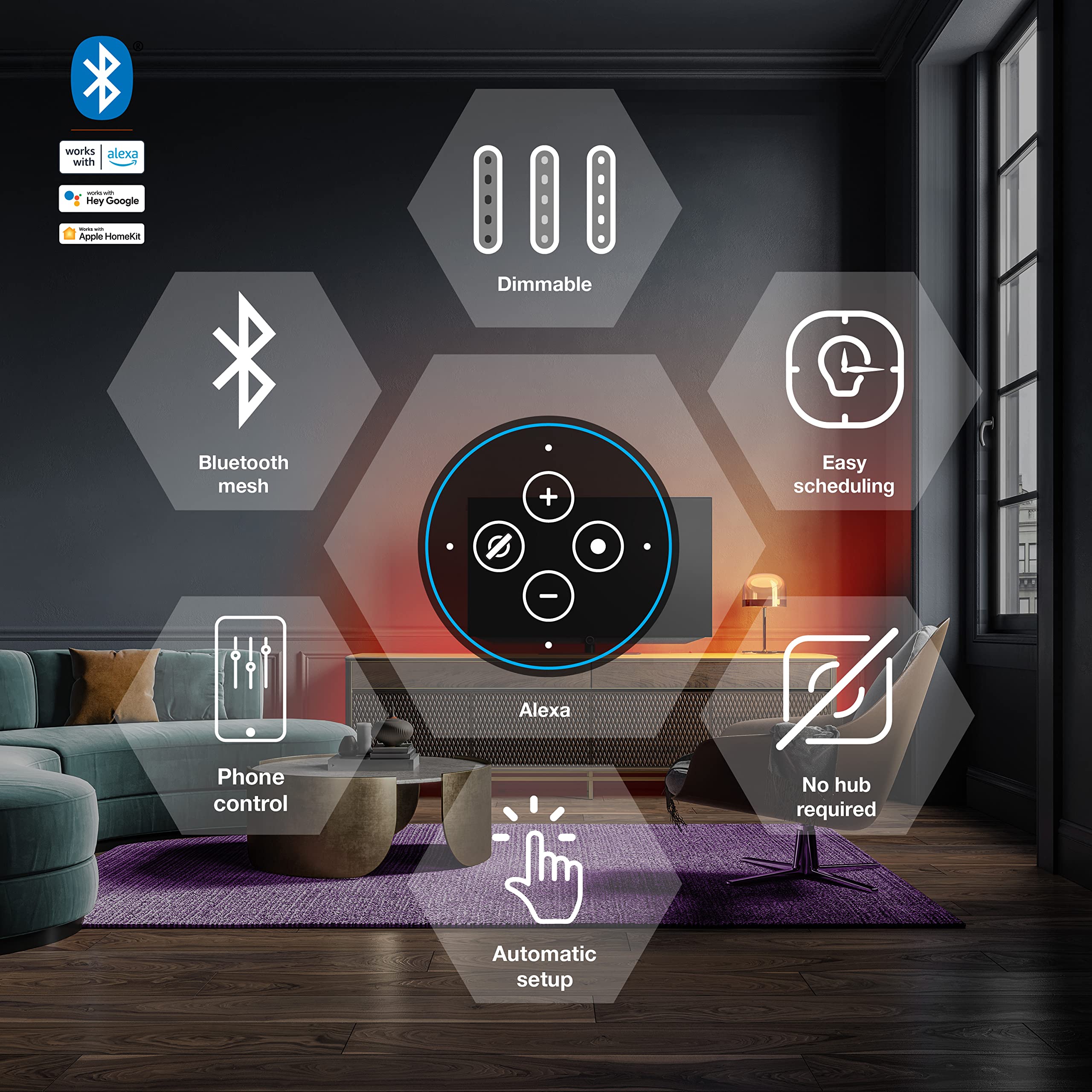 LEDVANCE Sylvania Smart (3) 2ft Bluetooth Mesh Indoor LED Flex Light Strip Starter Kit for Alexa/Google/Apple HomeKit, RGBTW Full Color, Dimmable, Accessories Included - 1 Pack (75575)
