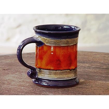 Blue and Orange Wheel Thrown Pottery Coffee or Tea Mug