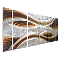 Pure Art Caramel Desire Metal Wall Art - Large Scale Decor in Abstract Ocean Caramel Design - 6-Panels Measures 24