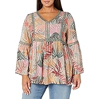 EVANS Women's Plus Size Top Bell SLV PRT