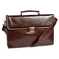 Leather Briefcase Slimline Organiser Laptop Executive Bag HOL7141 Brown