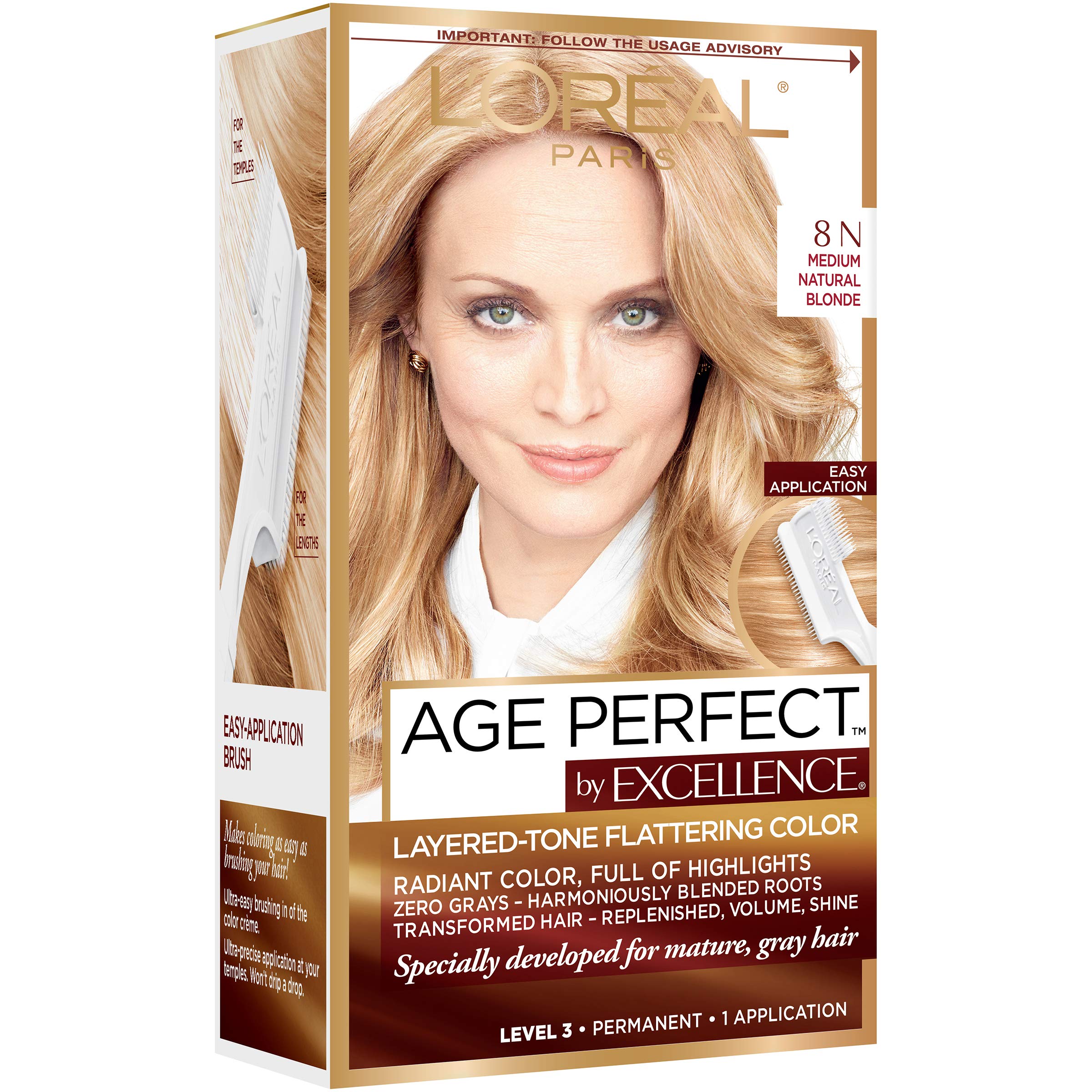 L'Oreal Paris Excellence Age Perfect Layered Tone Flattering Color, 8N Medium Natural Blonde Set (Packaging May Vary)