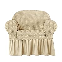 1 Piece Seersucker Sofa Slipcover with Skirt Universal Stretch Sofa Couch Slipcover Easy Fitted Chair Furniture Protector(1 Seater,Khaki)
