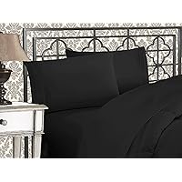 Elegant Comfort Luxurious 1500 Premium Hotel Quality Microfiber Three Line Embroidered Softest 4-Piece Bed Sheet Set, Wrinkle and Fade Resistant, Queen, Black