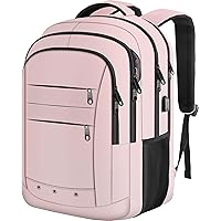 Extra Large Backpack for Women, Travel Laptop Backpack, Carry On Backpack Airplane Approved, TSA Water Resistant 17.3 inch Business Computer Bag with USB Charging Port, Light Pink