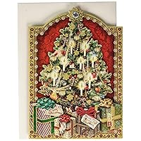 Punch Studio Christmas Tree with Presents and Dimensional Holiday Greeting Cards - Set of 12 (50345), multi-colored
