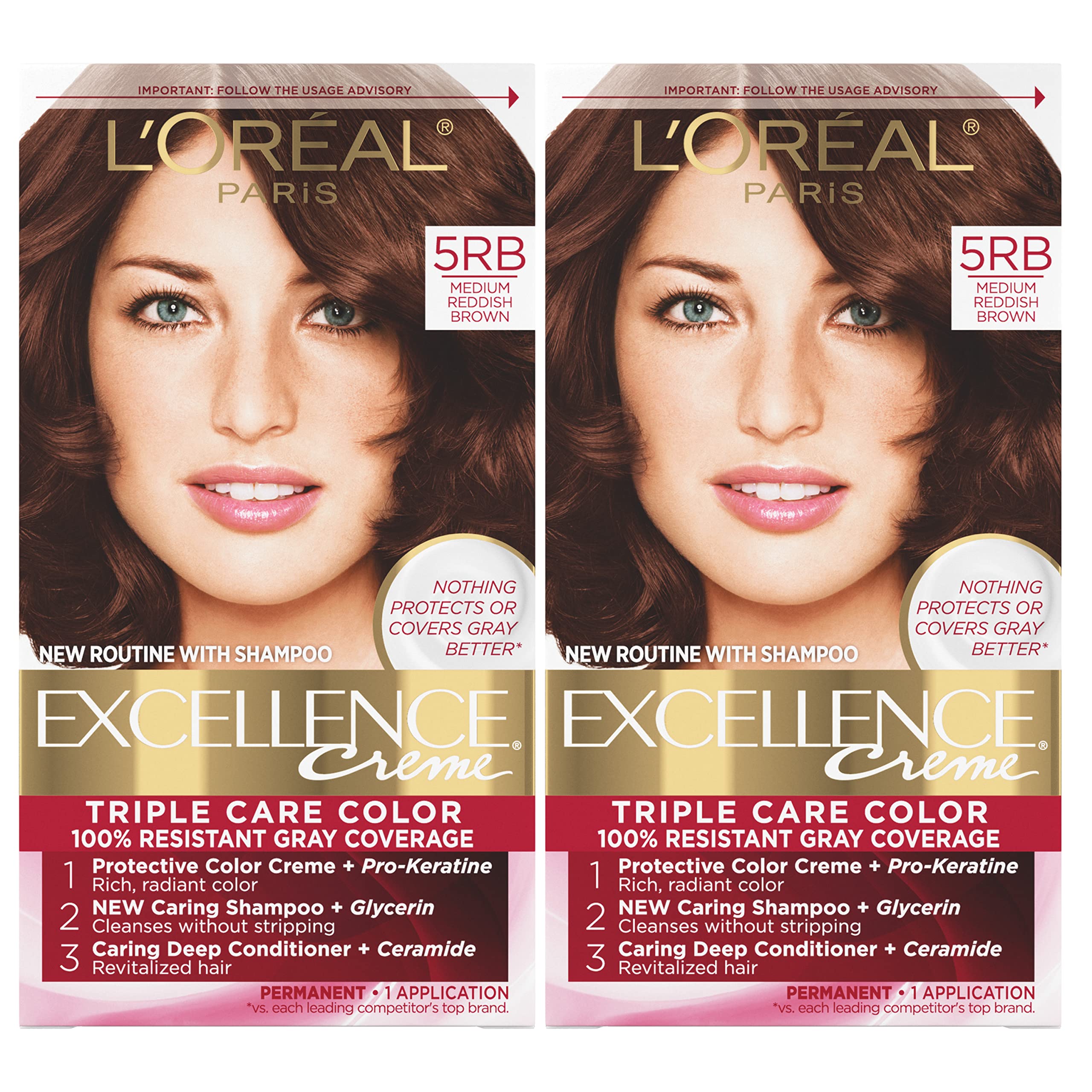 Mua L'Oreal Paris Excellence Creme Permanent Hair Color, 5RB Medium Reddish  Brown, 100 percent Gray Coverage Hair Dye, Pack of 2 trên Amazon Mỹ chính  hãng 2023 | Fado