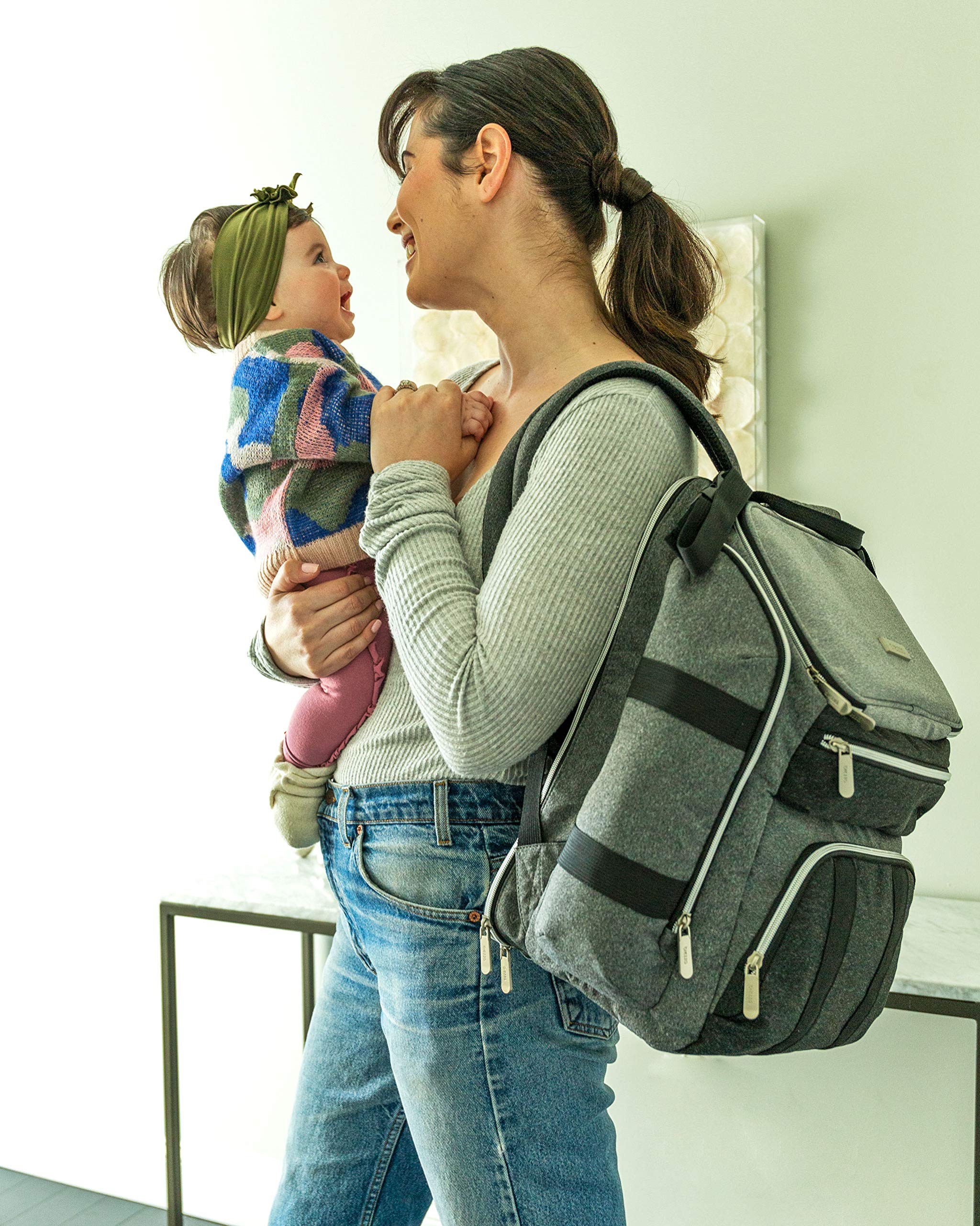 Baby Brezza Ultimate Changing Station Baby Diaper Bag Backpack - Extra Large Capacity Design with 17 Pockets, Perfect for 1 Baby or Twins, Grey