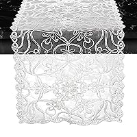 Elegant Comfort Embroidery Ingrid Table Runner - Dresser Scarf for Home Dining Room - Lace Like Tabletop Decoration, Kitchen Dining Table Decoration for Indoor and Outdoor, 13 X 54 Inches, White
