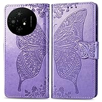 for TCL 50XL Flip Case,Butterfly Embossed Flowers PU Leather Magnetic Flip Cover Stand Card Holders Hand Strap Wallet Purse Case for TCL 50 XL 5G -Light Purple