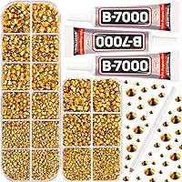 B7000 Gem Glue on 7500Pcs Gold Rhinestones Flatback for Crafts Clothes Decoration Clothing Fabric,Bright Metallic Gold Plated Flat Back Crystals for Crafting Costumes,Gluefix Bedazzling Kit 2/3/4/5 mm