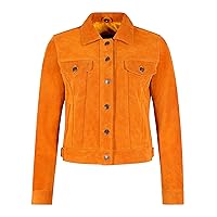 Ladies TRUCKER Real Leather Jacket Tangerine Suede Casual Fashion Shirt Jacket 1680