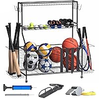 DEBRALL Sport Equipment Storage – Ball and Accessories Rolling Organizer, Storage Cart with Hooks and Baskets, for Indoors and Outdoors, Bicycle Rack