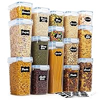  Shazo Airtight Food Storage Container (Set of 6) - BONUS  Measuring Cup - Labels & Marker - Durable Plastic - BPA Free - Clear with  Improved Lids (Black) - Air Tight Snacks Pantry & Kitchen Canisters