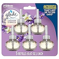 Glade PlugIns Refills Air Freshener, Scented and Essential Oils for Home and Bathroom, Lavender & Vanilla, 3.35 Fl Oz, 5 Count