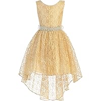 BNY Corner High Low Floral Lace Rhinestones Pearl Belt Easter Pageant Flower Girl Dress