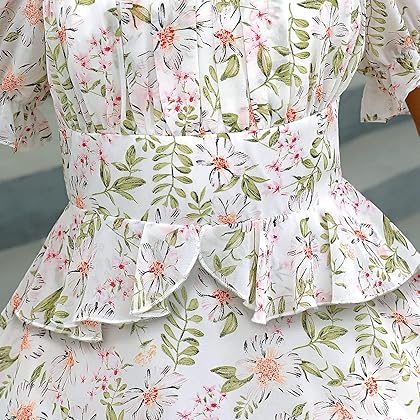 EXLURA Womens Summer Dress Floral Ruffle Tiered Square Neck Sundress Short Sleeve Off Shoulder Smocked Mini Dresses