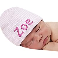 Newborn Baby Hospital Hat – Personalized & Customizable Beanie Caps for Infants - Soft, Stretchy & 2-Ply Fabric - Head Wraps for Newborn - Pink & White Striped