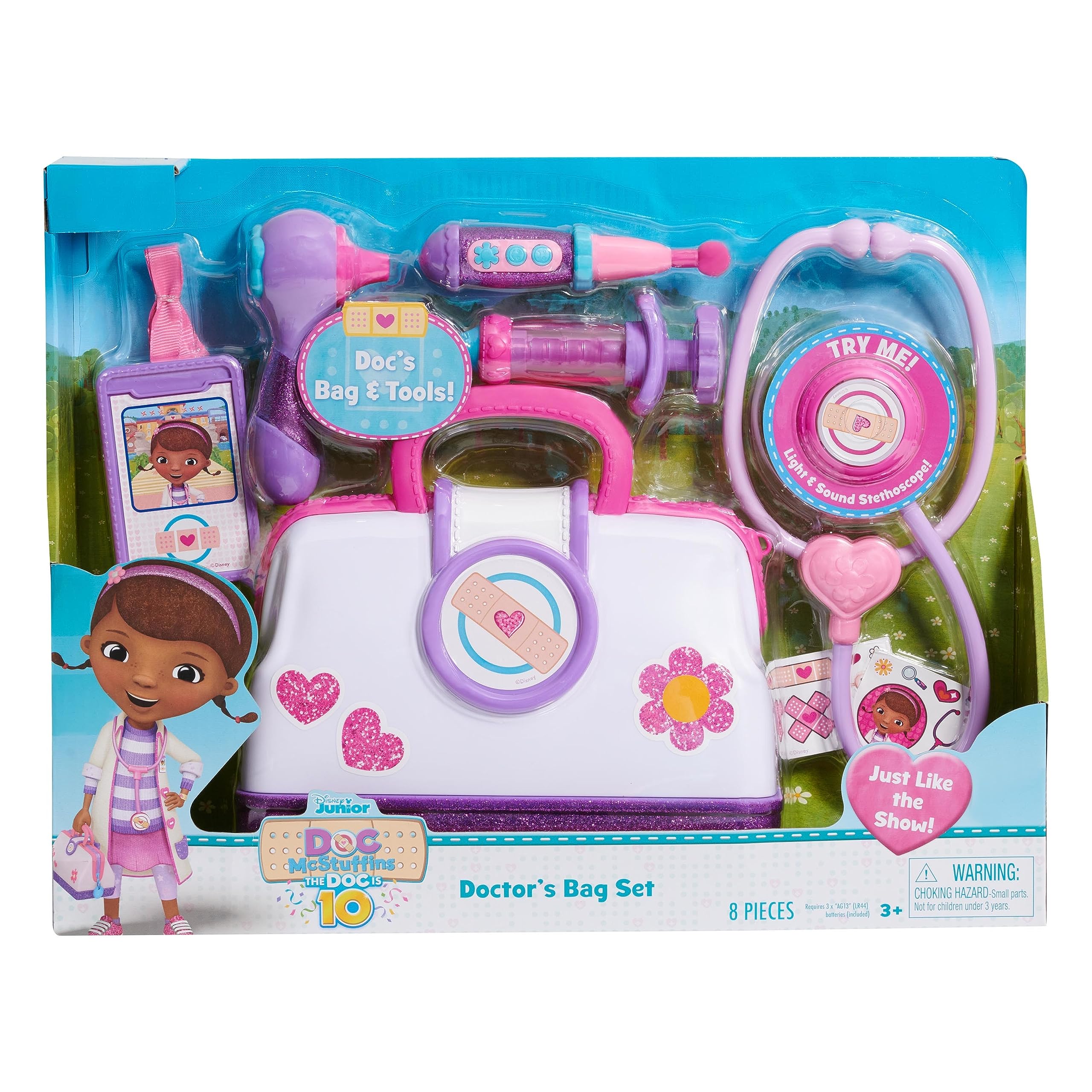 Disney Junior Doc McStuffins Toy Hospital Doctor's Bag Set, 7-piece Dress Up and Pretend Play Doctor Kit, Officially Licensed Kids Toys for Ages 3 Up, Gifts and Presents by Just Play