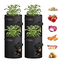 Potato Grow Bags with Flap 10 Gallon 4 Pack, Garden Planting Pot with Durable Handle and Harvest Window, Thickened Nonwoven Fabric Container for Potato, Tomato, Carrot, Vegetable and Fruits