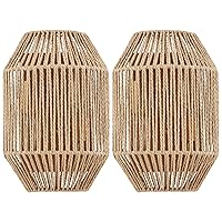 Natural Rattan Wall Sconce Set of 2, with Boho Woven Wicker Shade Antique Brass Brush Paint Finish for Vanity Stairway Fireplace Living Room Bedside Passway Hallway