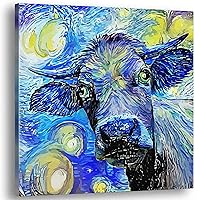 Abstract Cow Canvas Wall Art & Colorful Decor For Cow Lovers | Large Unique Cow & Aesthetic Cow-Themed Picture Wall Art Gift For Farmhouse, Bedroom, Living Room, Kitchen, Family Bathroom, Home Office | Western Cowboy Rancher Gift For Women, Men, Girls, Teens, Kids & Cow Lover Moms Dads (Small, 16