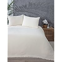 100% Cotton Muslin Throw Blanket, 4 Layers Bedspread, Soft Turkish Cotton Muslin Bed Cover, Reversible Coverlet, Ivory (King Size 95x102-230x260cm)